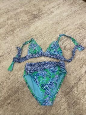Girls' Green & Blue Floral Two-Piece Swim Set